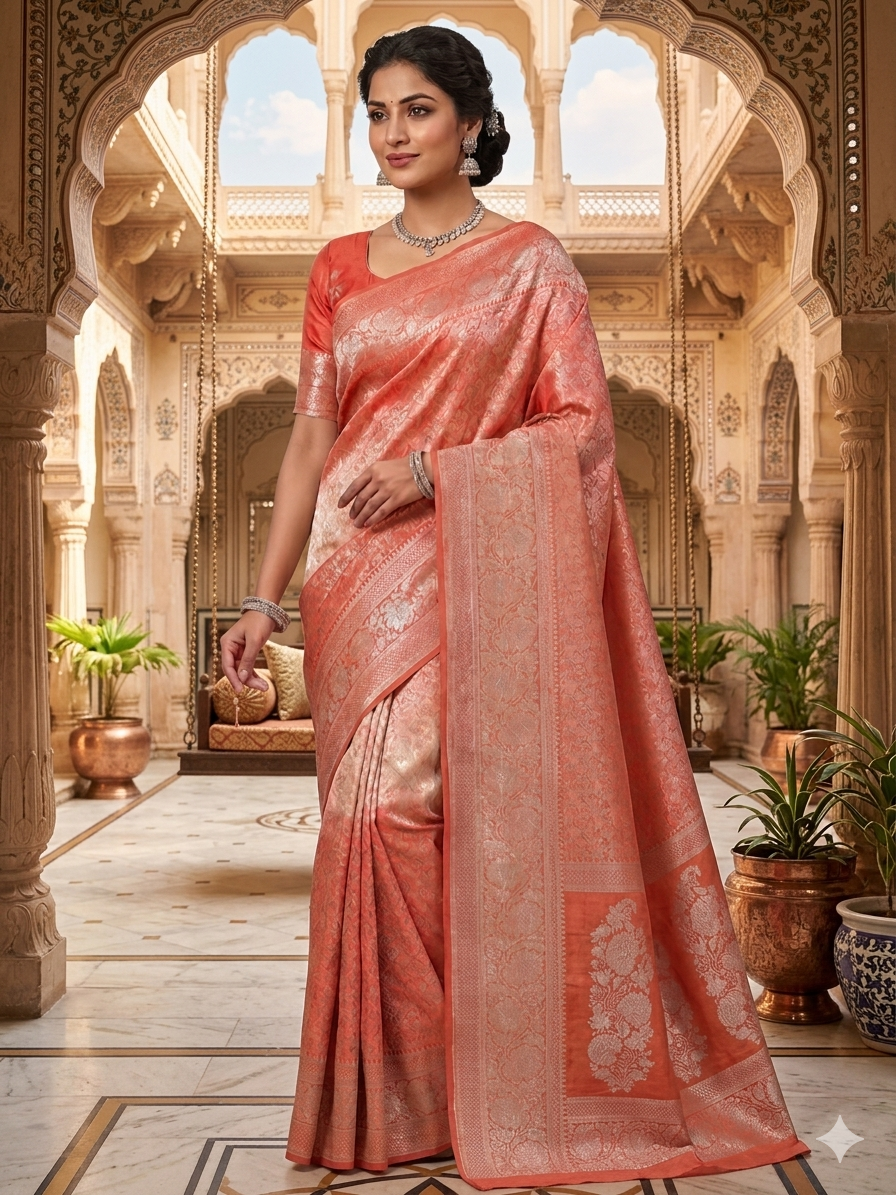 Banarasi silk saree -Orange