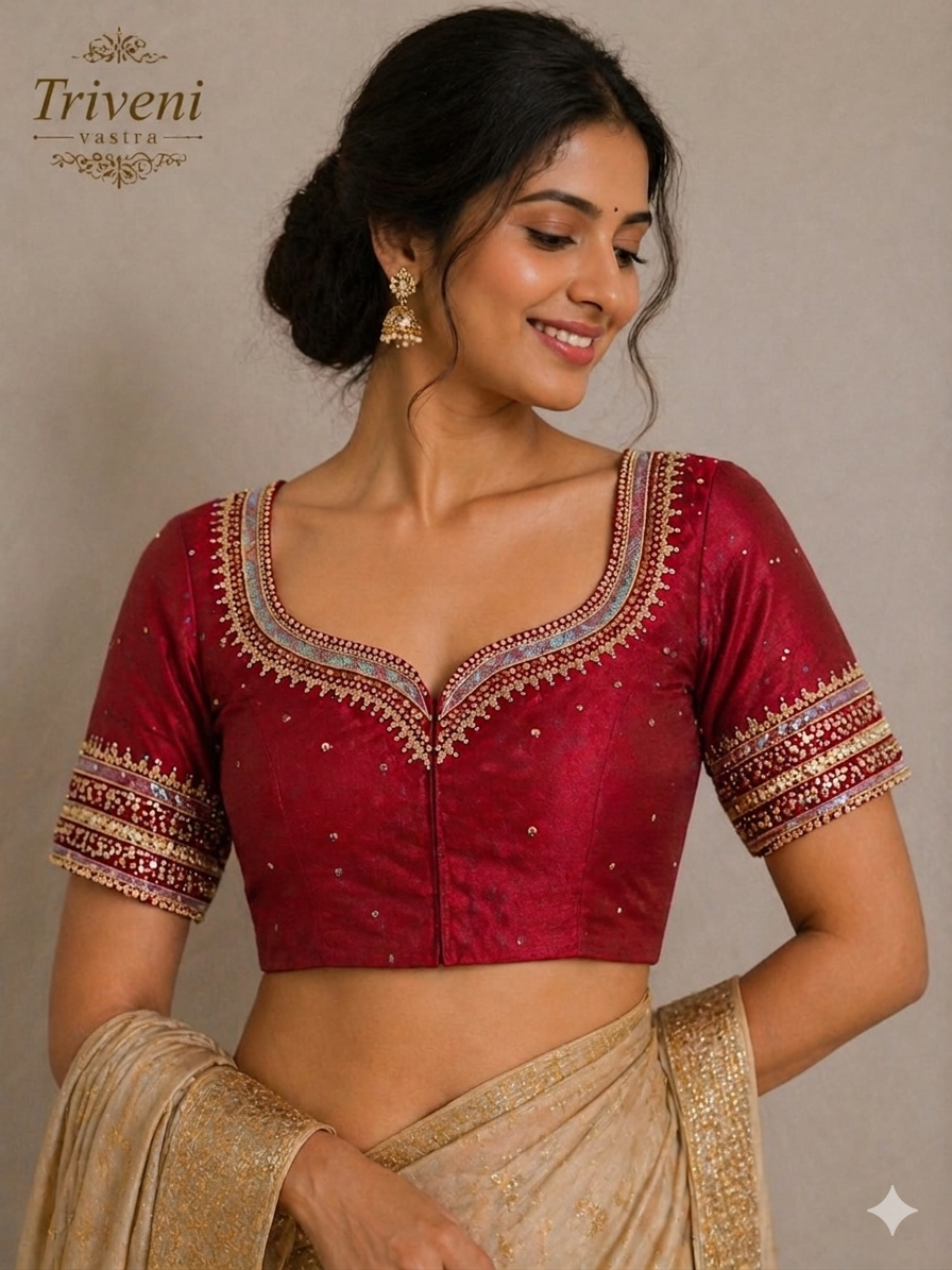 Designet Saree blouse- Lotus design-Brown