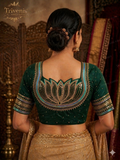 Designer Saree blouse- Lotus design- Green