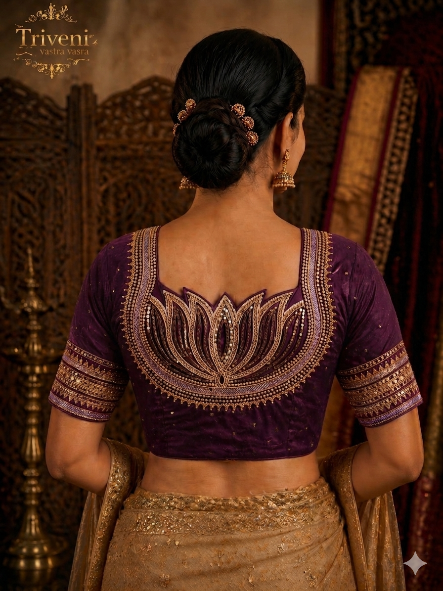 Designer Saree blouse- Lotus design- purple