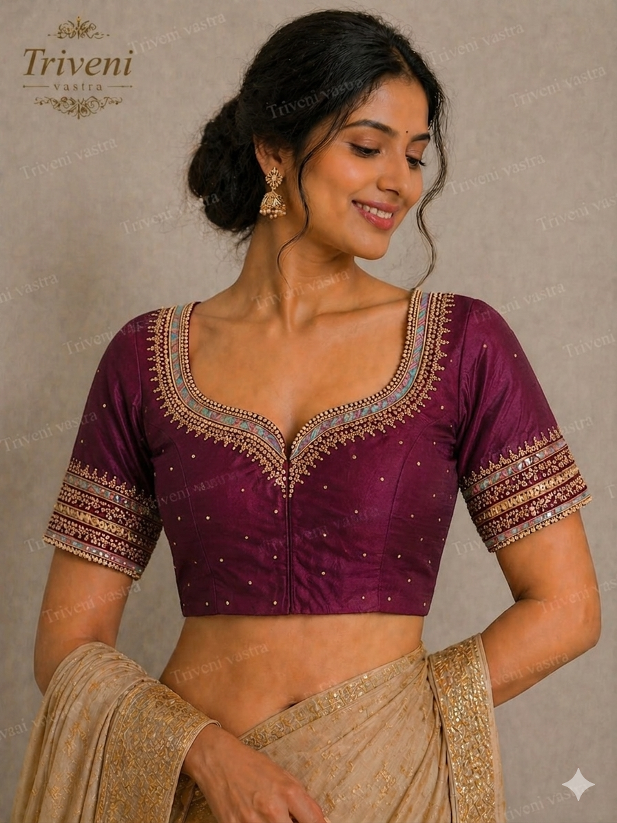Designer Saree blouse- Lotus design- purple