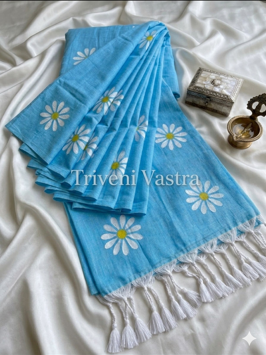 Cotton saree - skyblue