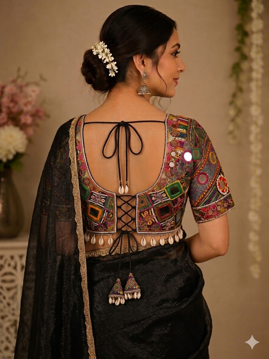 Designer saree blouse- Heavy work with mirror.