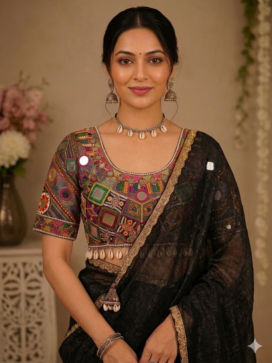 Designer saree blouse- Heavy work with mirror.