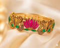 Bangle- Golden with  Pink and green Lotus