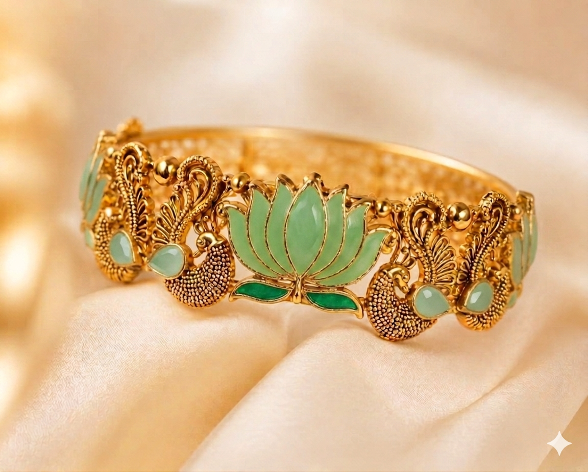 Bangle - Golden with Light green Lotus