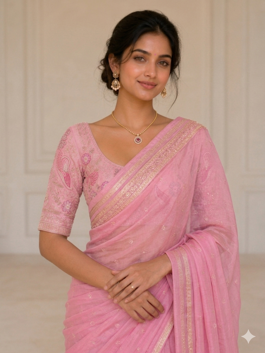 Designer Blouse - Pink with side zip