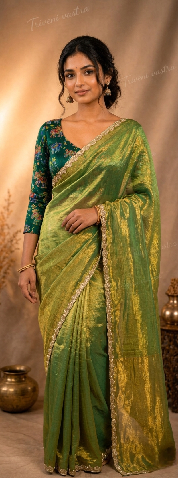 Premium Dual-Tone Metallic Tissue Saree