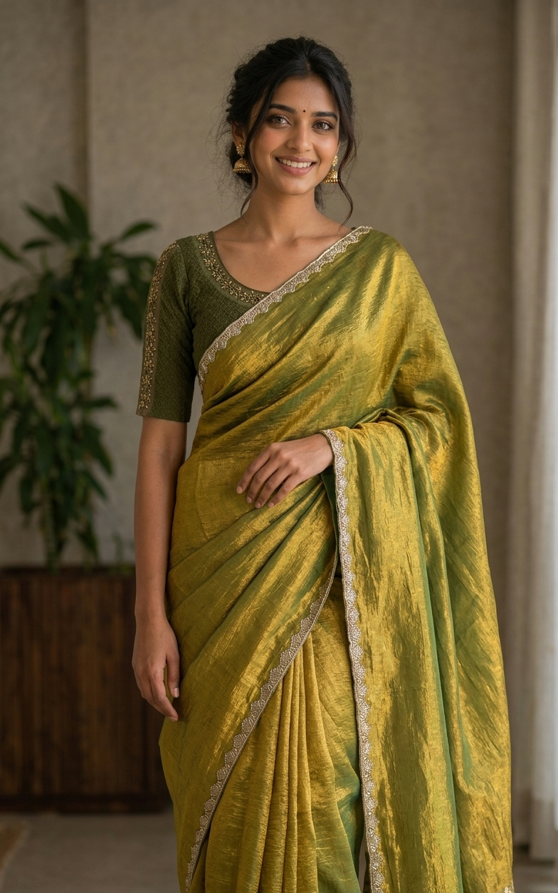 Premium Dual-Tone Metallic Tissue Saree