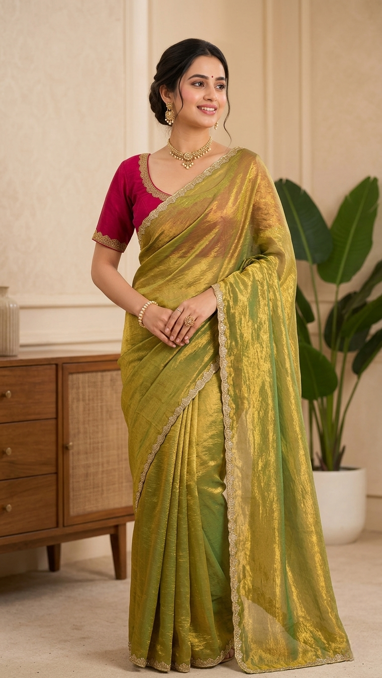 Premium Dual-Tone Metallic Tissue Saree