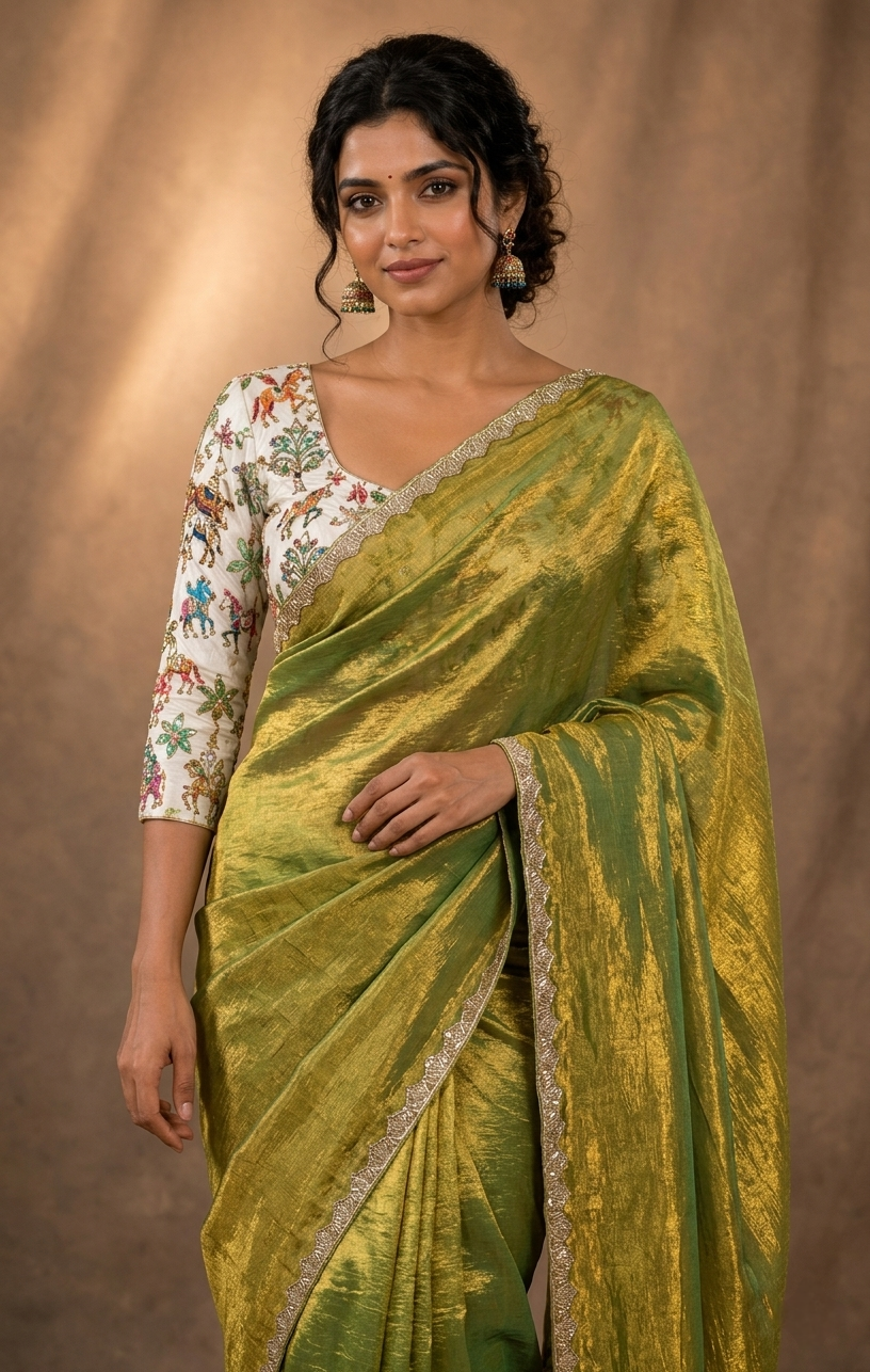 Premium Dual-Tone Metallic Tissue Saree