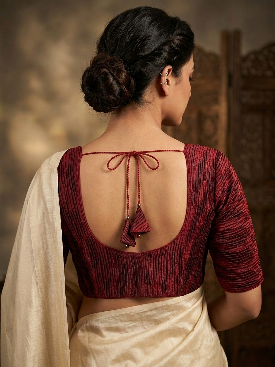 Crushed Maroon silk saree blouse