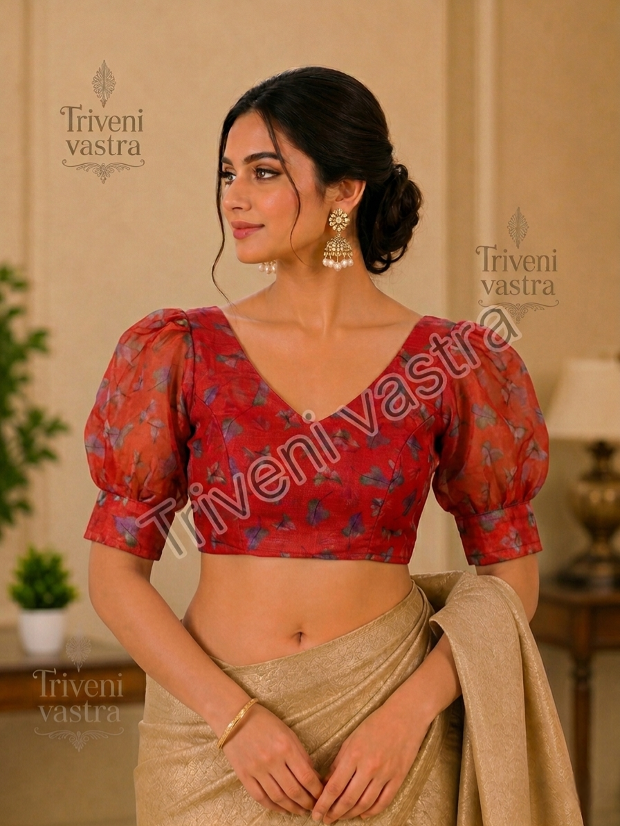 Red Organza saree blouse