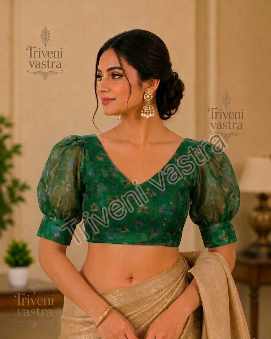 Green organza saree blouse