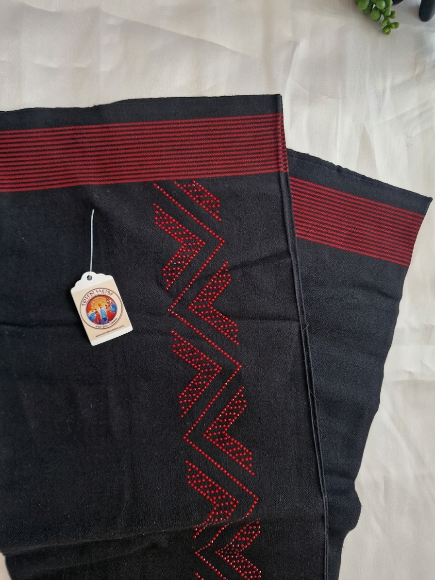 Black cotton mundu (dhoti) with Red stones