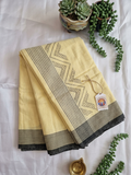 Yellow cotton mundu (dhoti) with black stones
