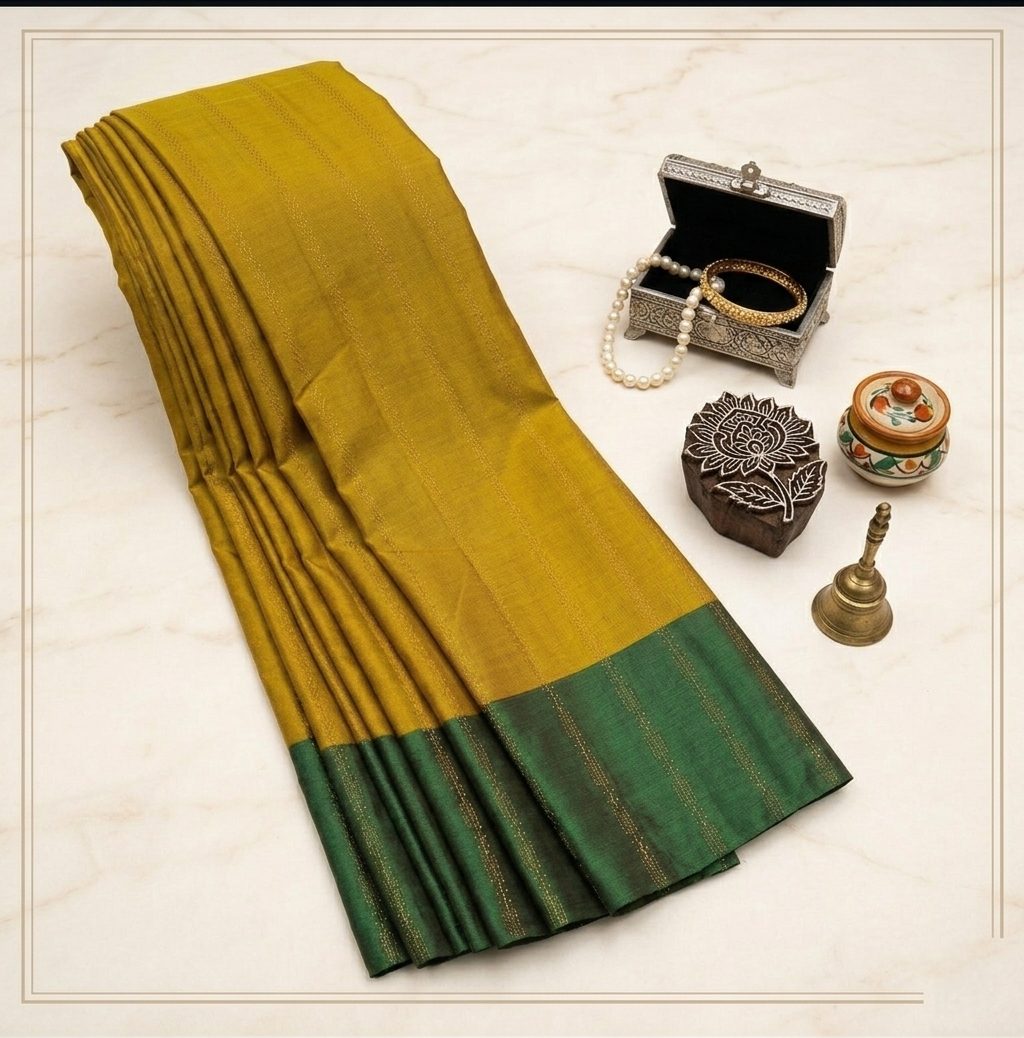 Mustard yellow Silk saree