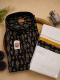 Black Kurtha with matching mundu ( dhoti)