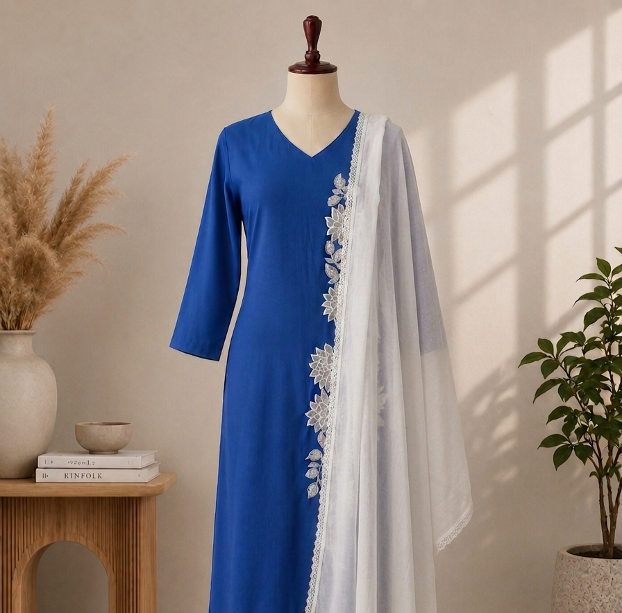 Salwar set - Blue and White