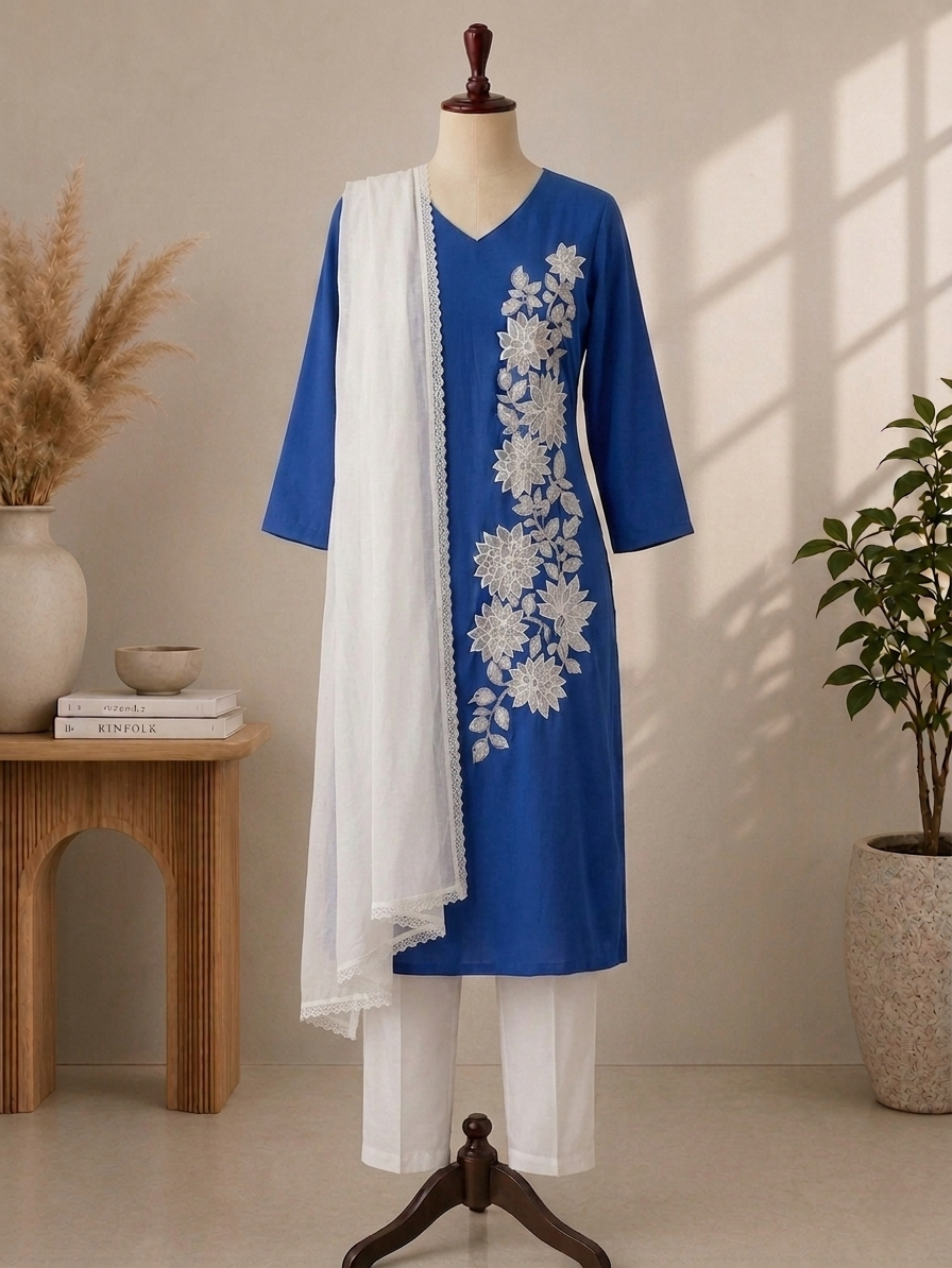 Salwar set - Blue and White