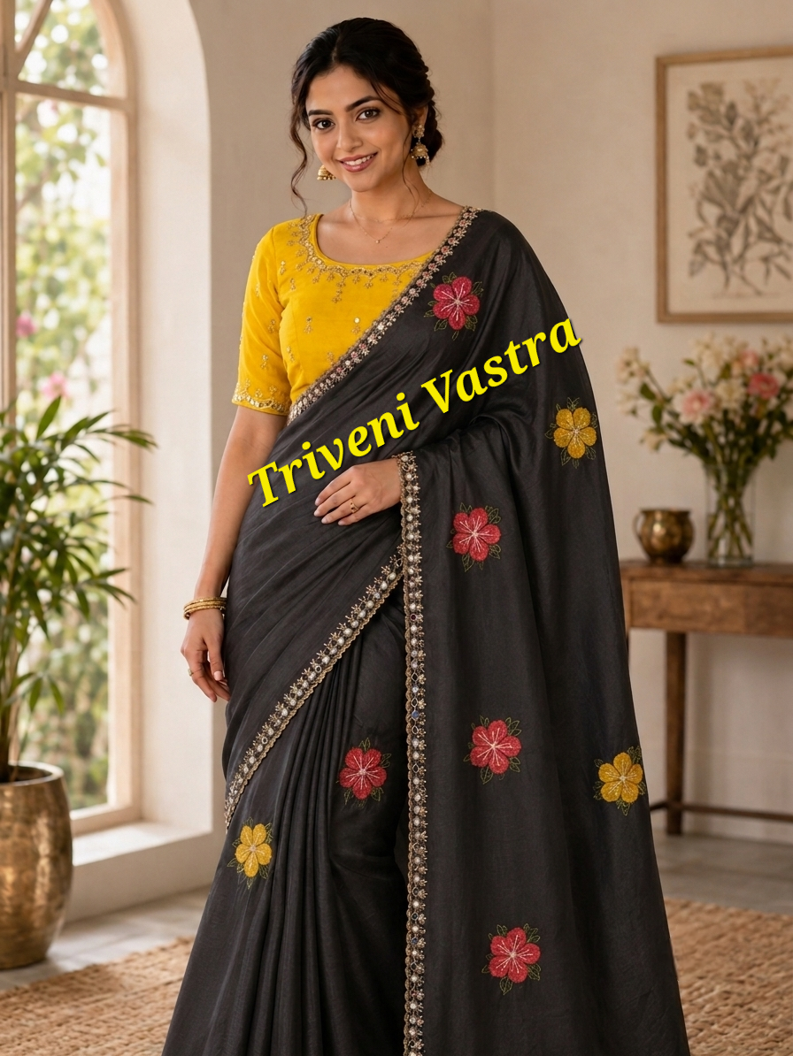 Saree with running blouse- Black