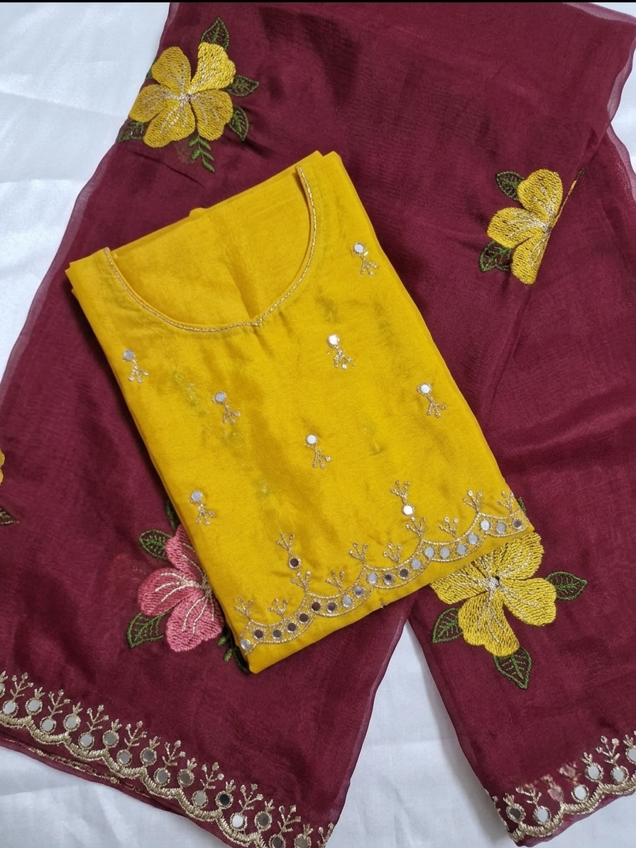 Saree with running blouse Maroon