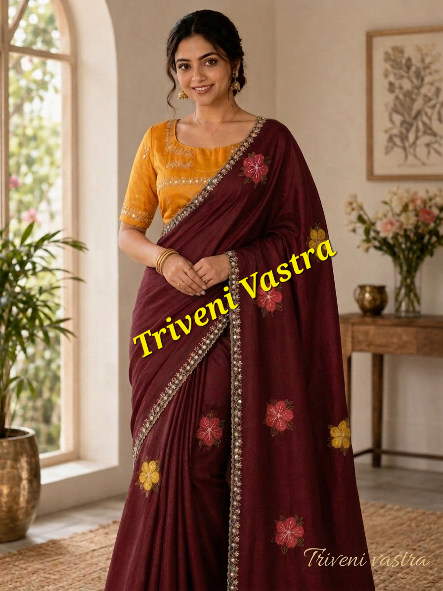 Saree with running blouse Maroon