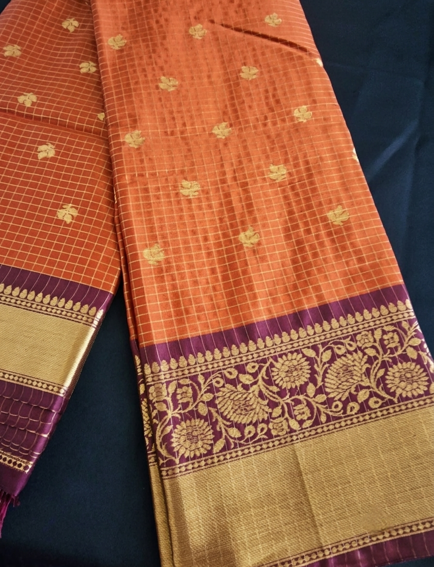 Burned orange silk saree