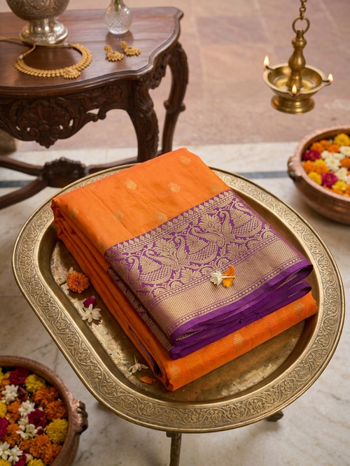 Bright Orange Kanchipuram saree