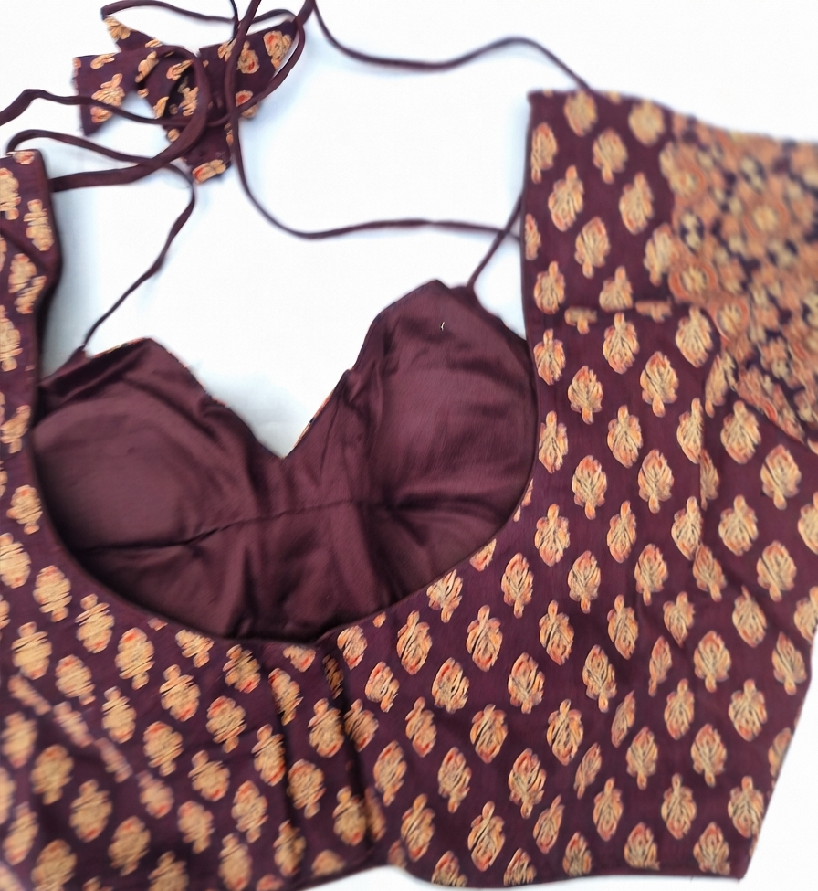 Ajrakh printed saree blouse- maroon