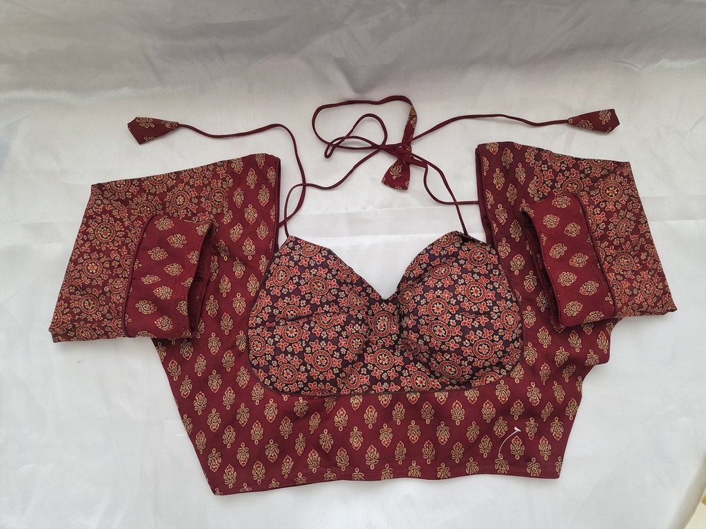 Ajrakh printed saree blouse- maroon