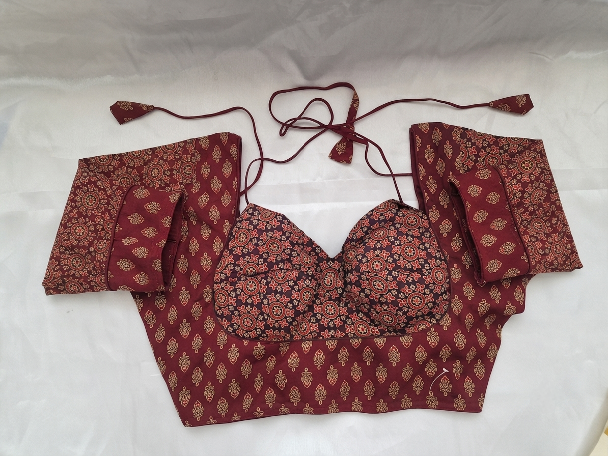 Ajrakh printed saree blouse- maroon