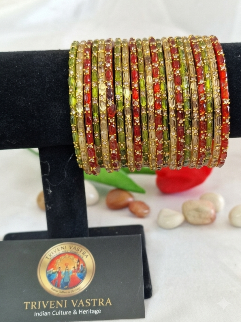 Glass bangless Red, Golden & Green (2.8)