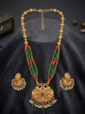 Green long necklace with earrings