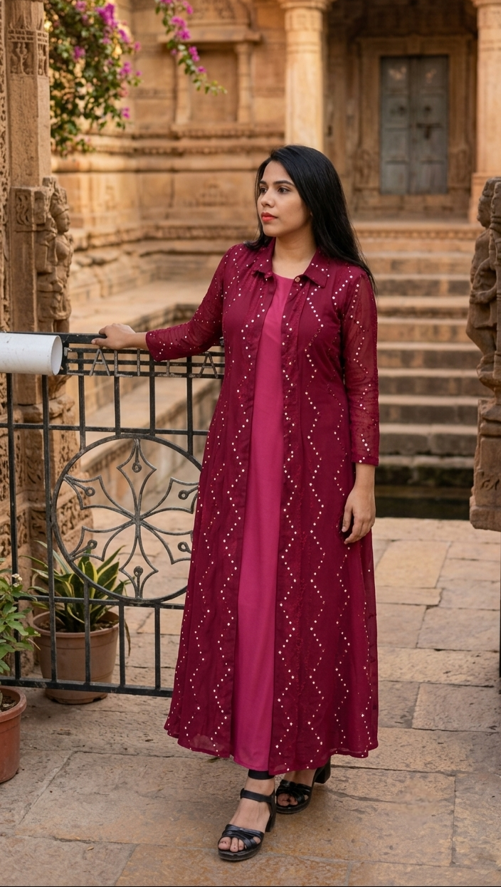 Kurthi top& Long Jacket- 2 Piece set