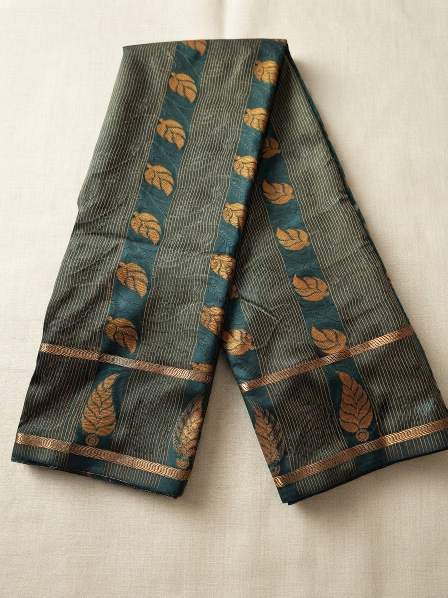 Elegant Bottle Green Zari-Woven Leaf Motif Saree