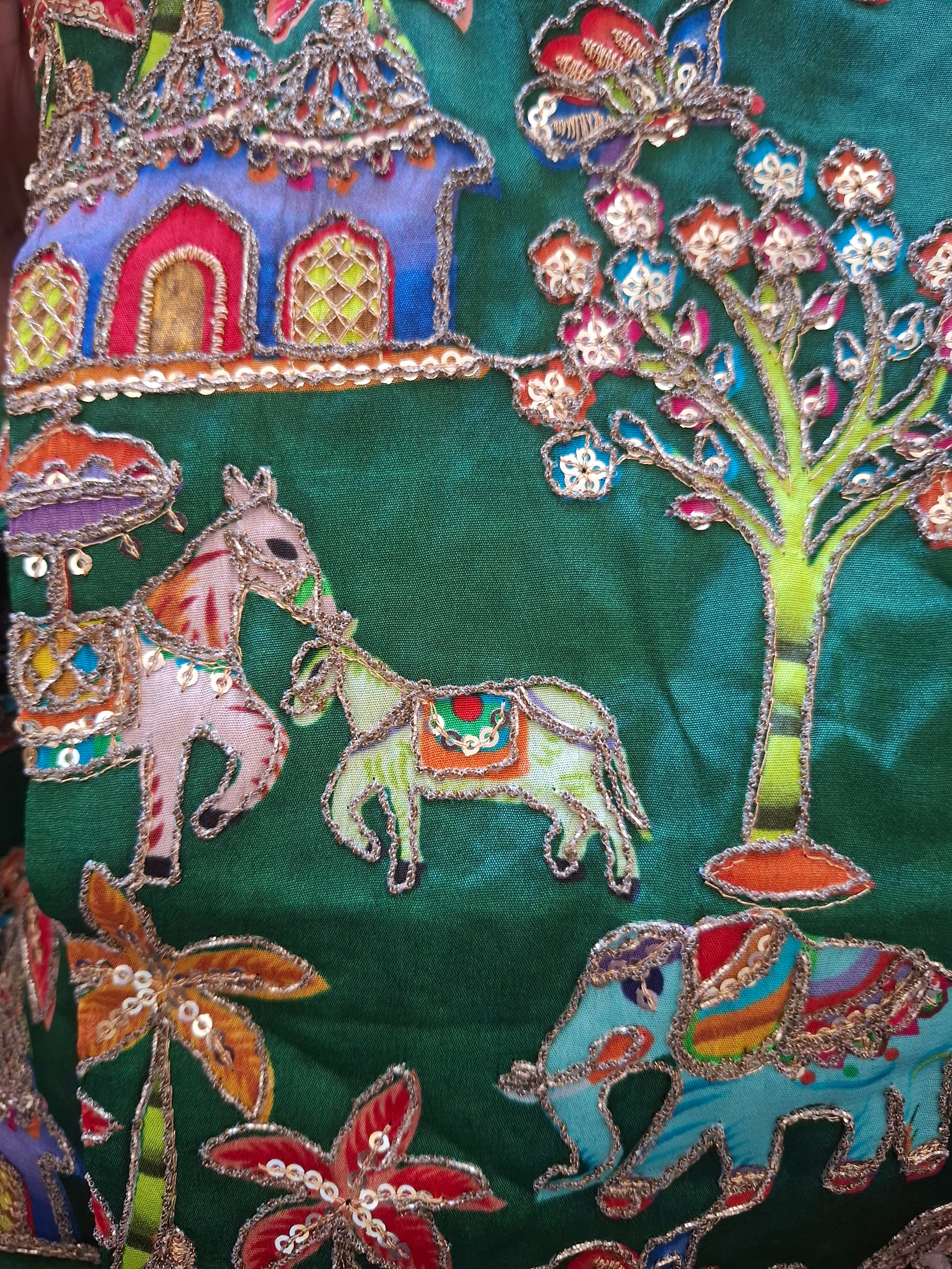 Embroidered Ready made saree blouse - Green