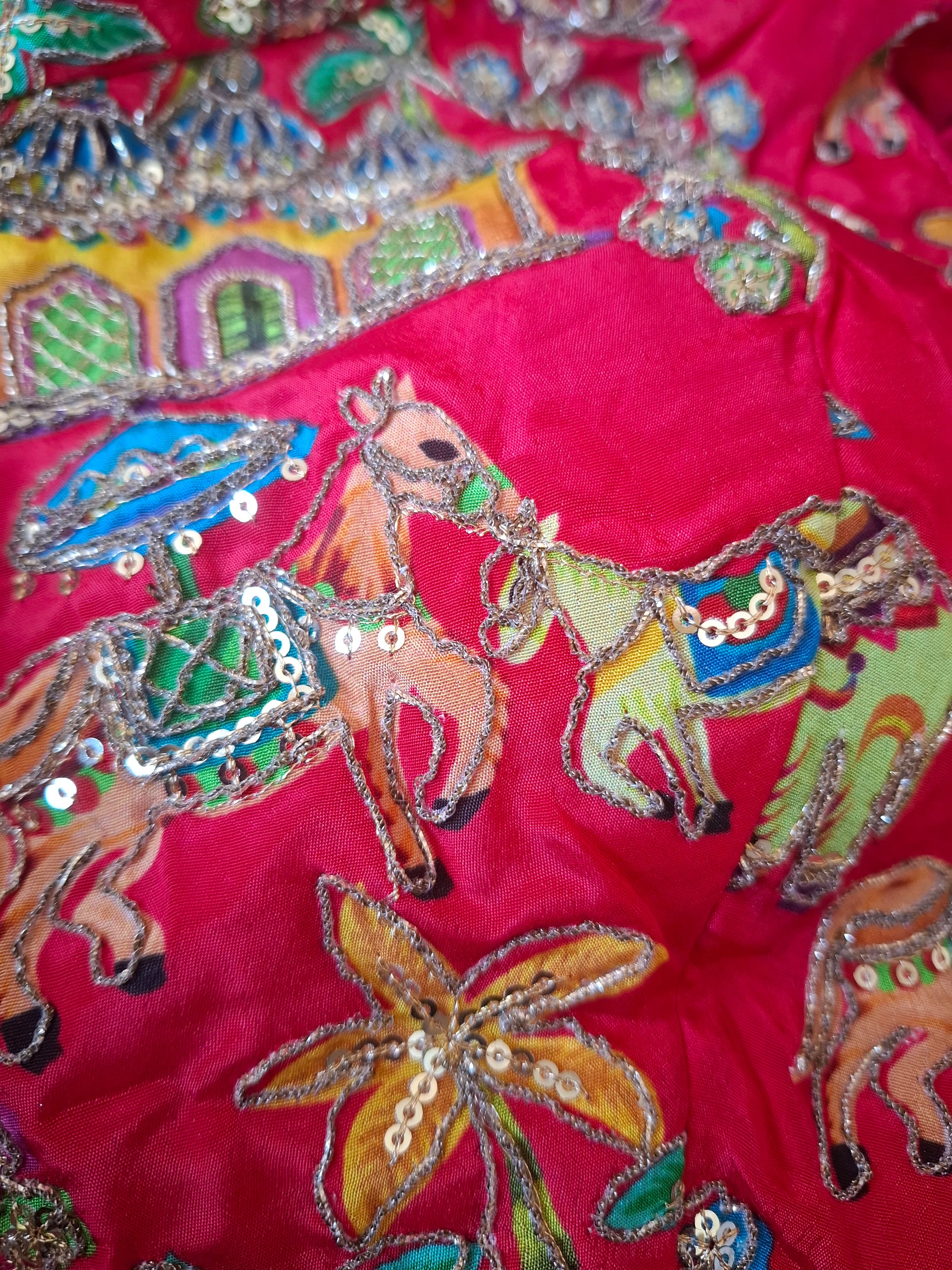 Embroidered Ready made saree blouse - Red