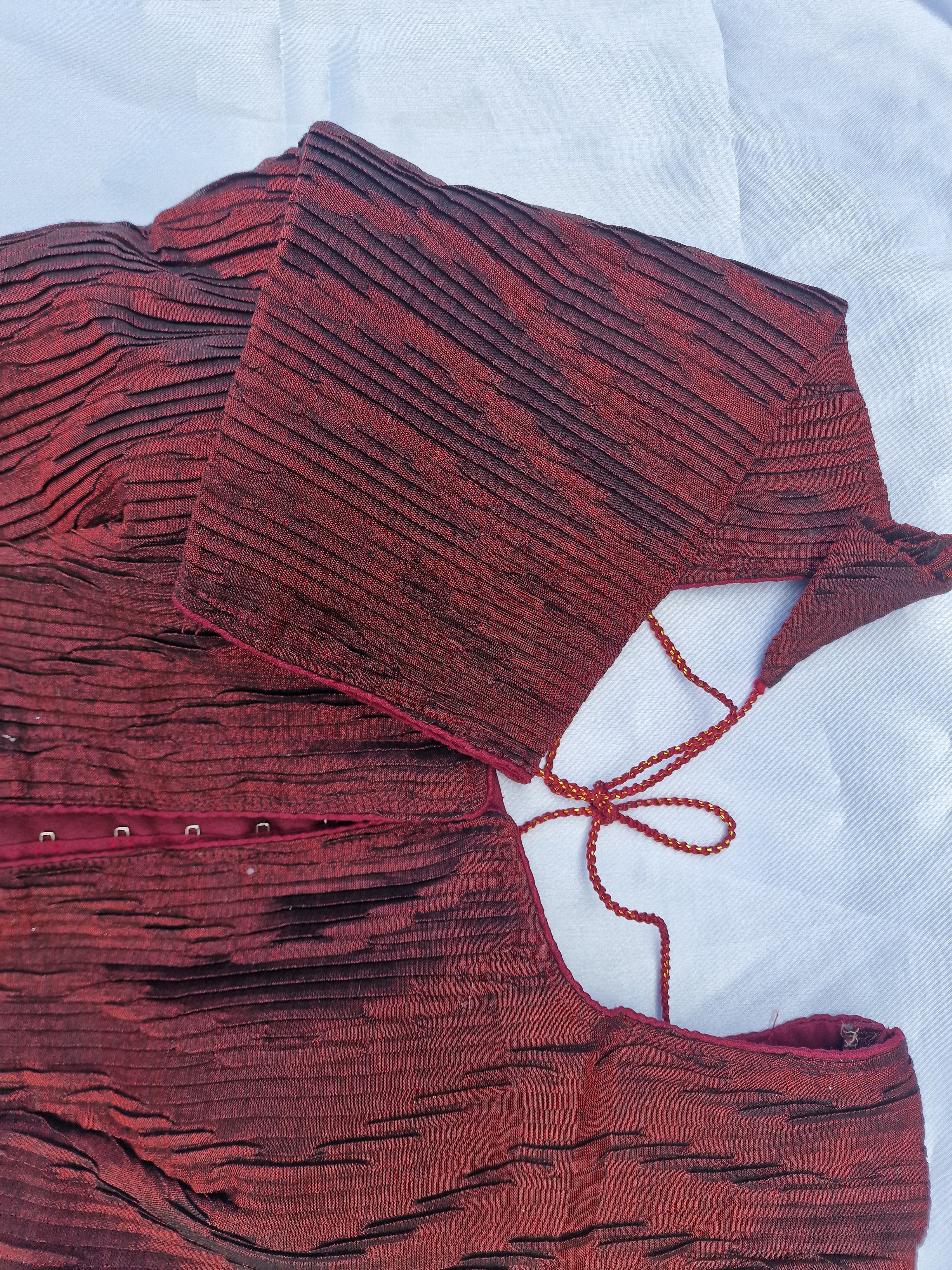 Crushed Maroon silk saree blouse