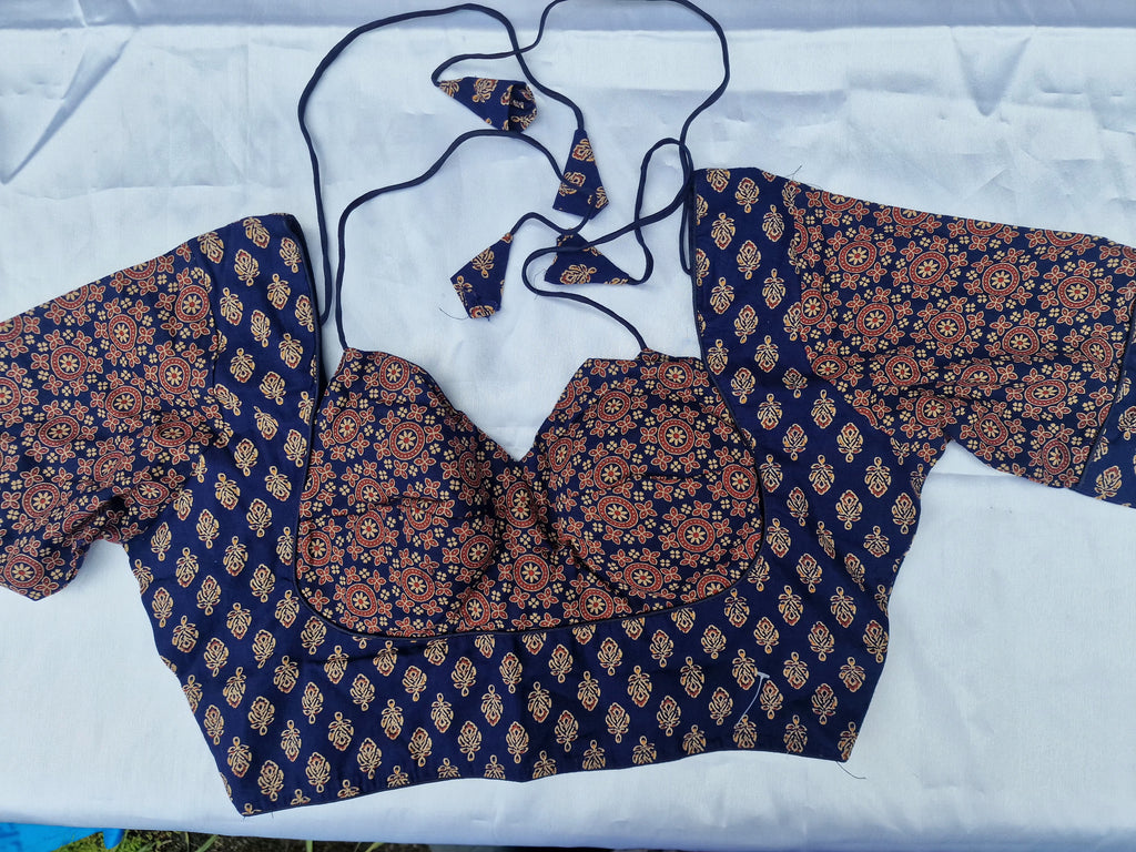 Ajrakh print party saree blouse