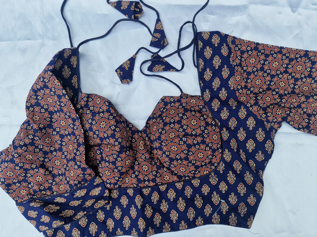 Ajrakh print party saree blouse