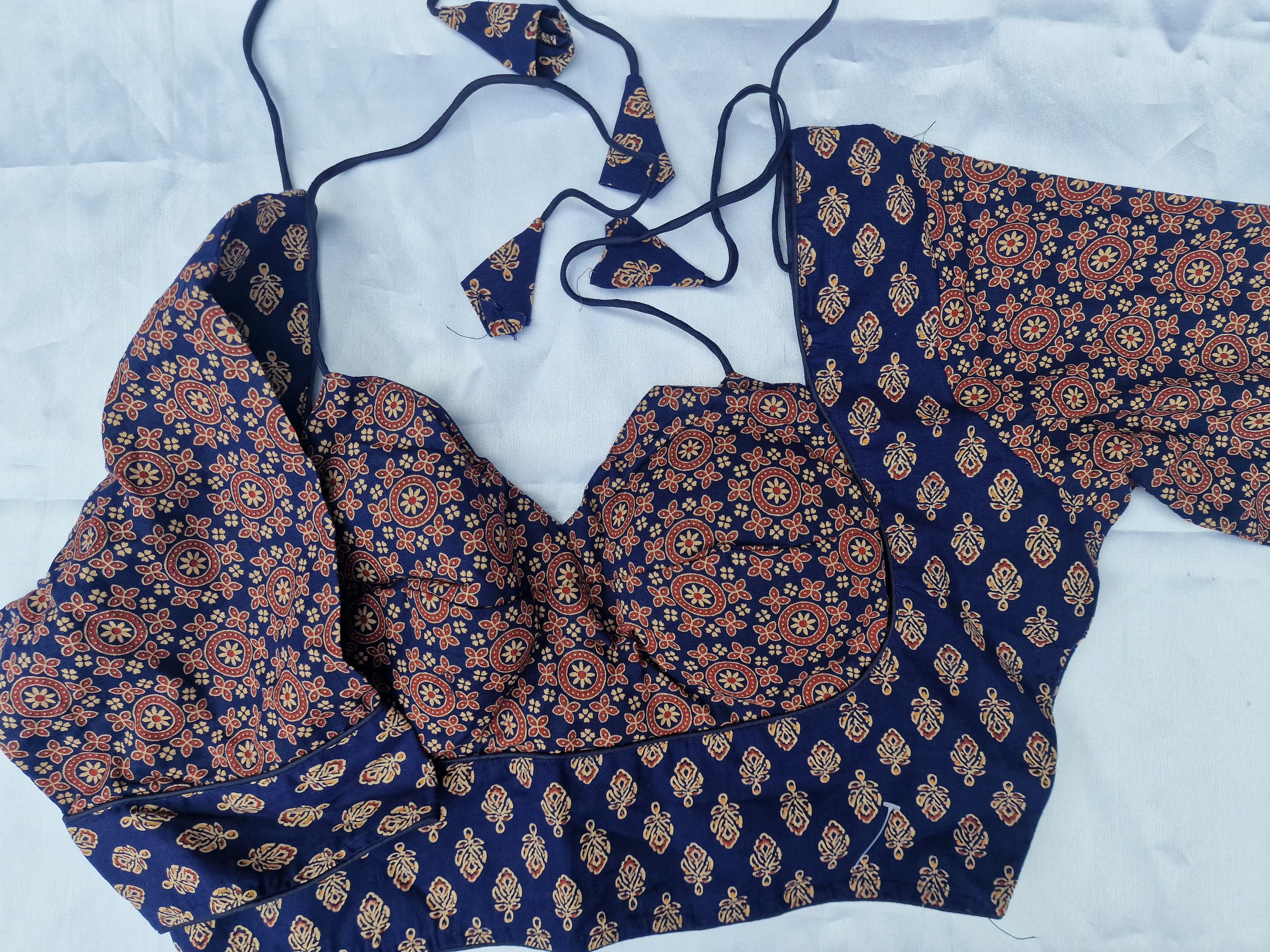 Ajrakh print party saree blouse