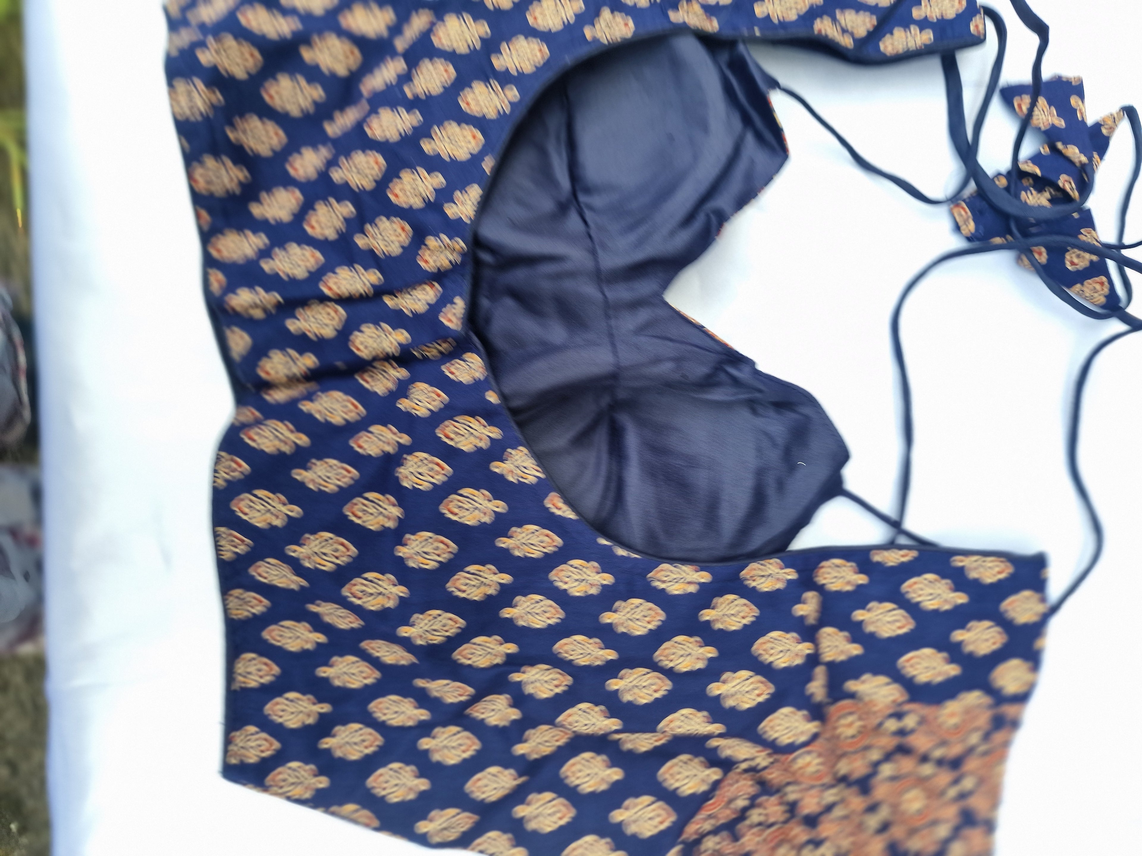 Ajrakh print party saree blouse