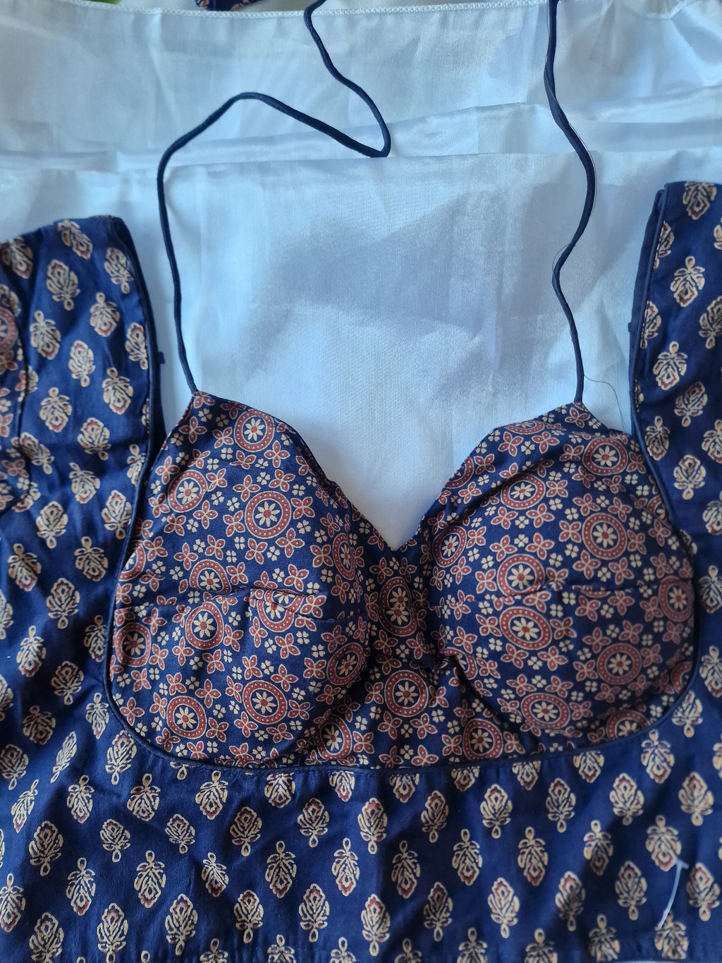 Ajrakh print party saree blouse