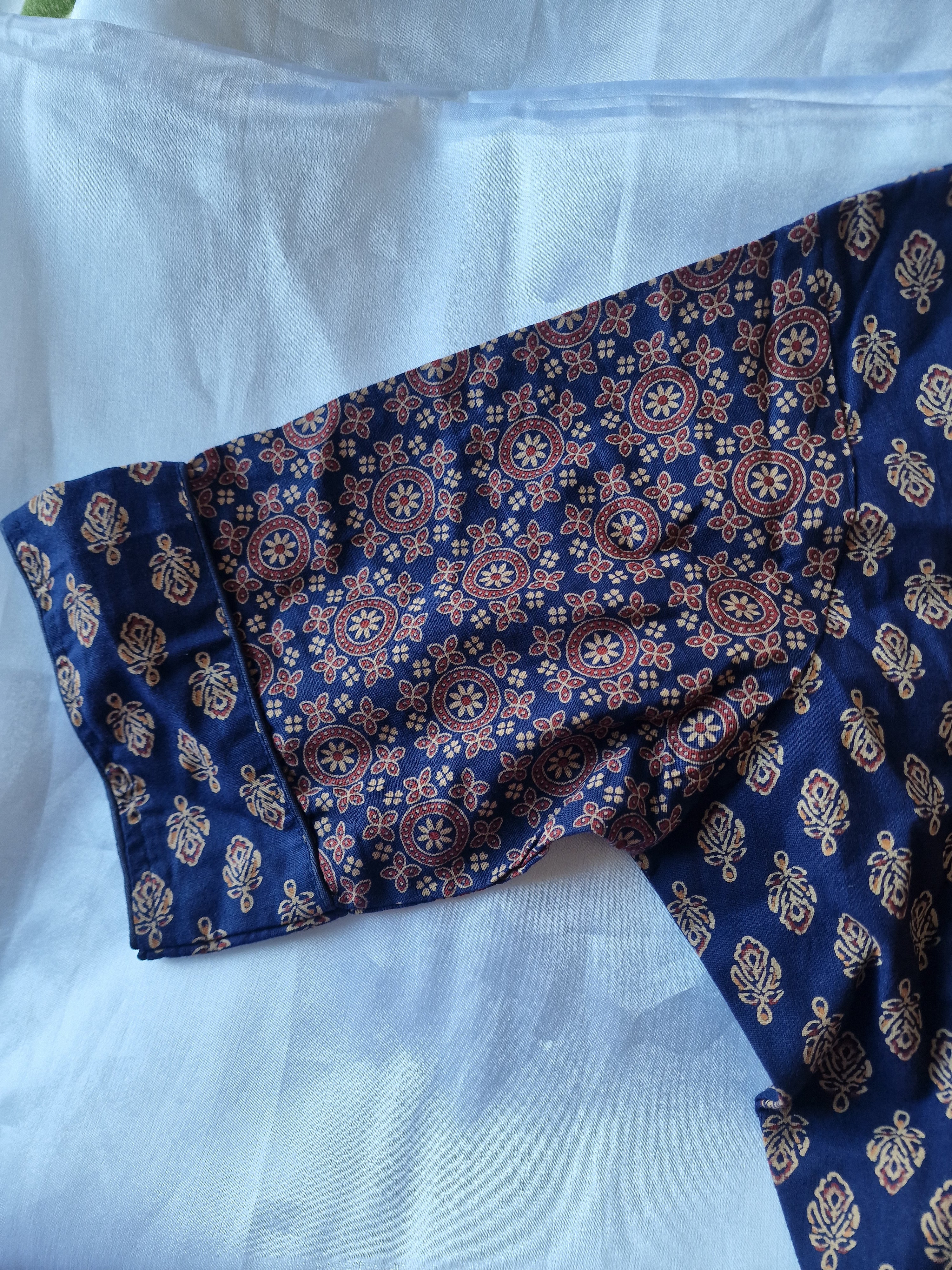 Ajrakh print party saree blouse