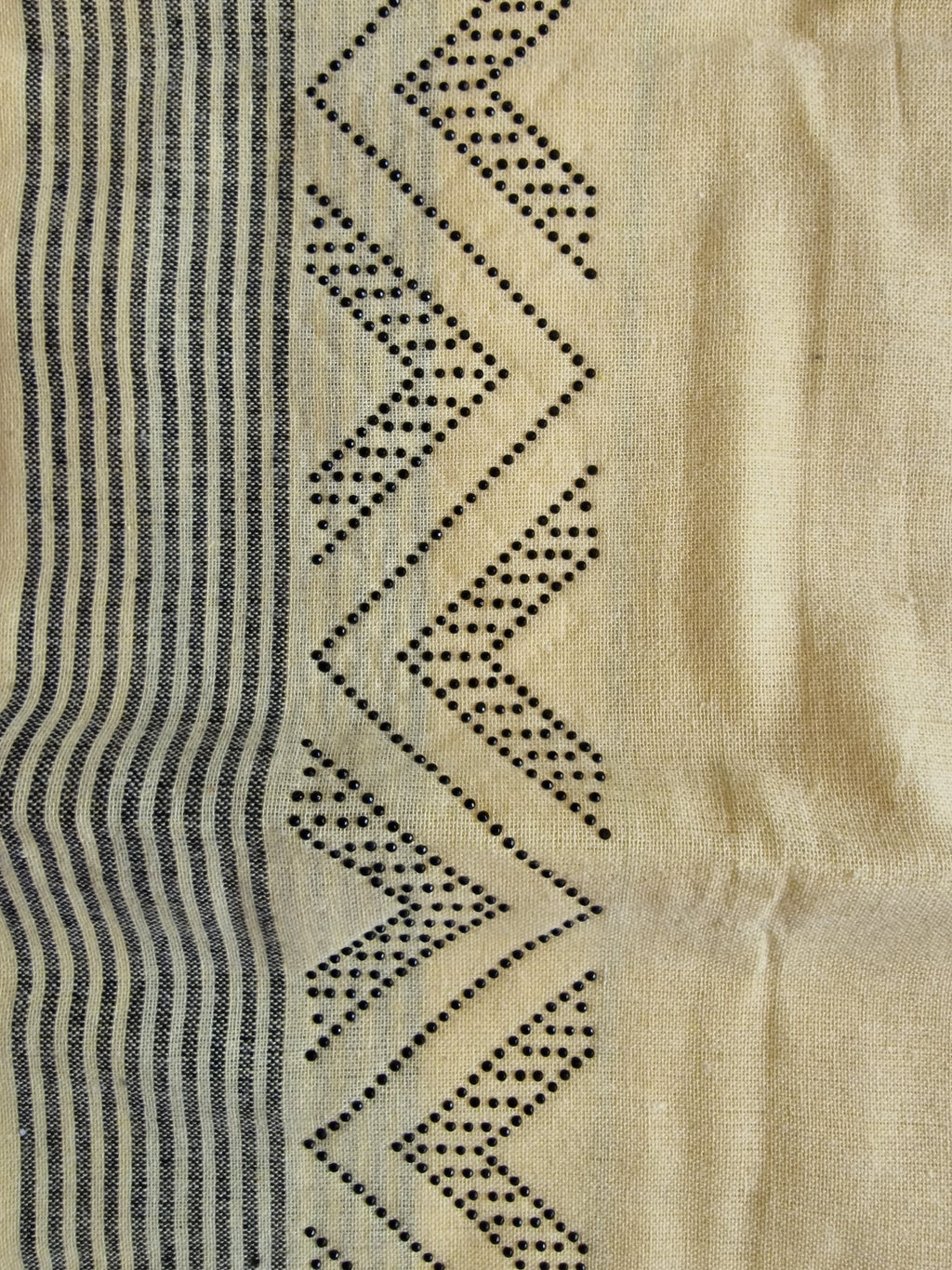 Yellow cotton mundu (dhoti) with black stones