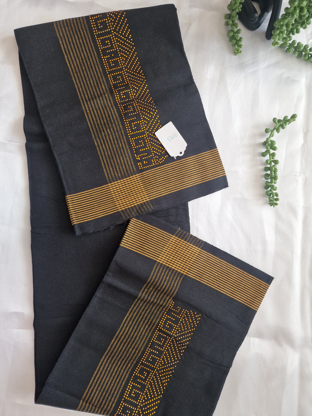 Black cotton mundu (dhoti) with golden stones