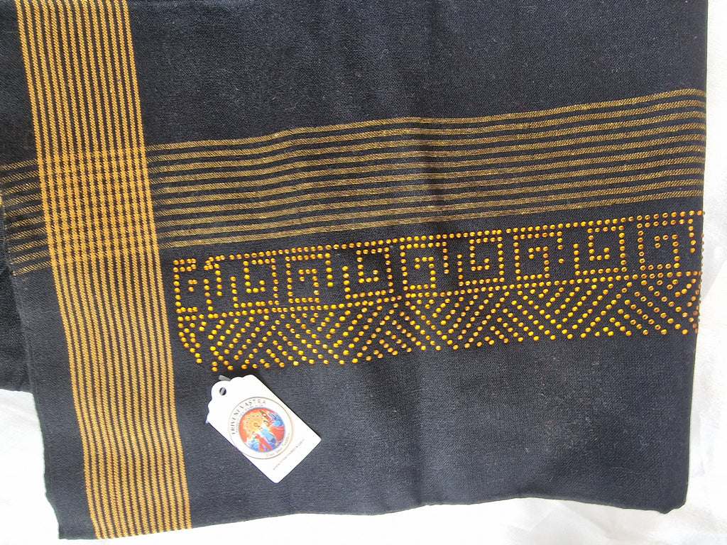 Black cotton mundu (dhoti) with golden stones