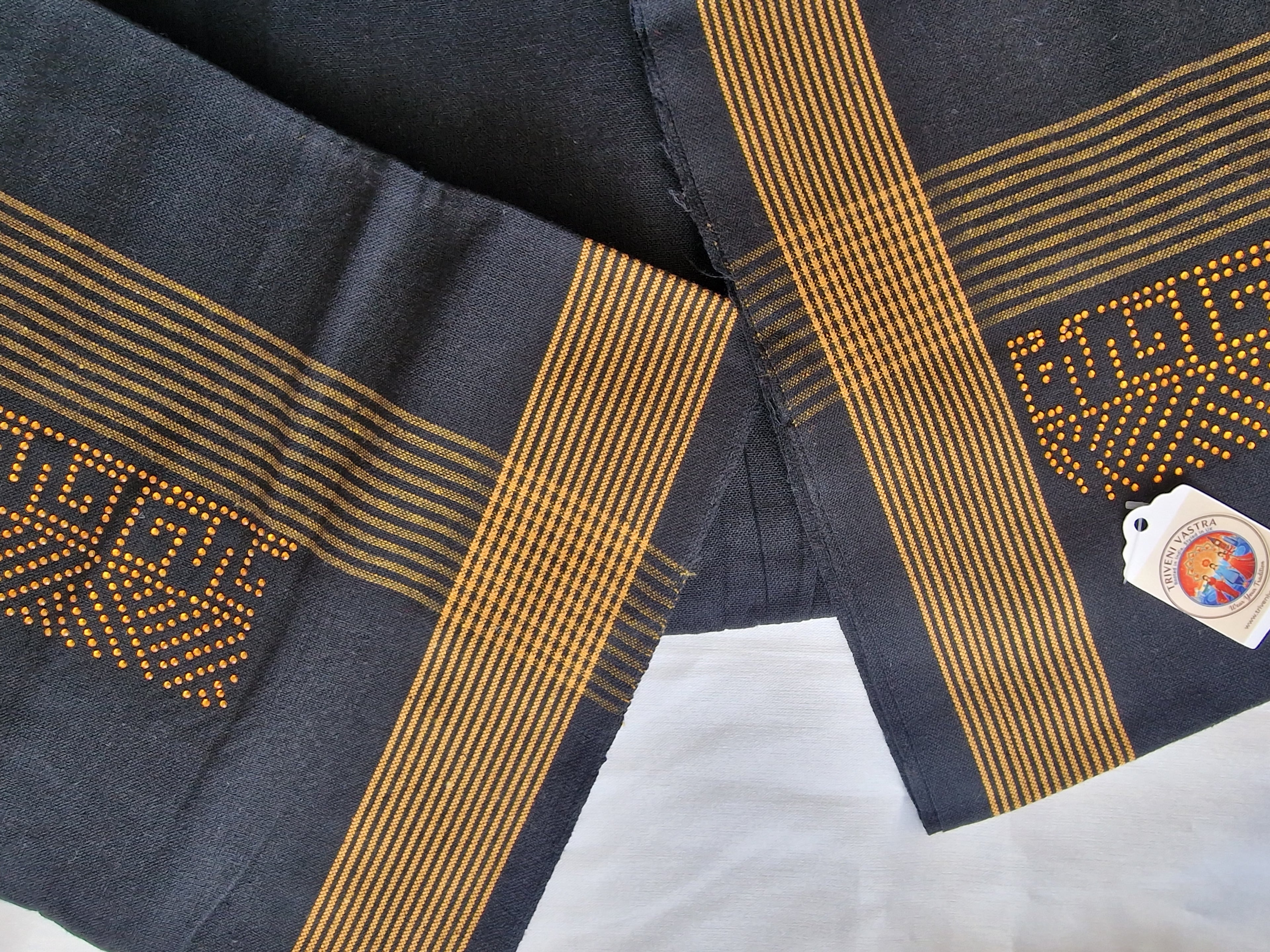 Black cotton mundu (dhoti) with golden stones