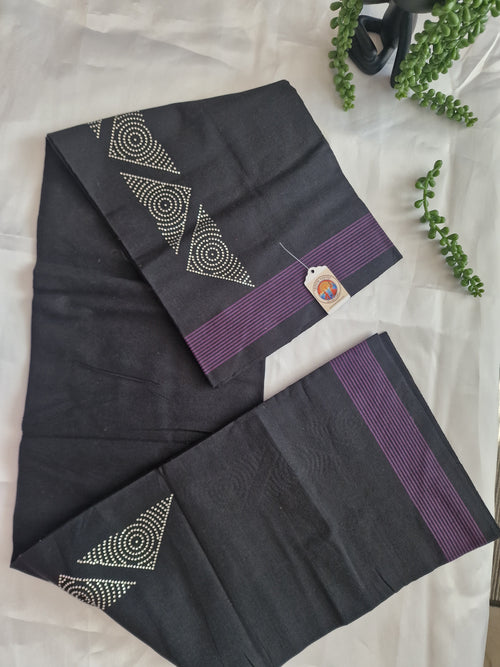 Black cotton mundu (dhoti) with siver stones